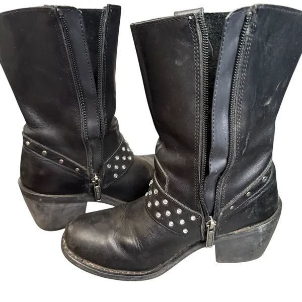 HARLEY DAVIDSON Sz 7 Macie rhinestone Studded Strap Leather Riding Boot Moto - Image 10