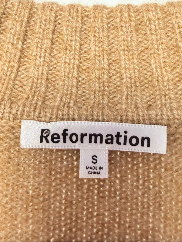 Reformation Cashmere V Neck Polo Sweater in Camel Size Small - Image 6