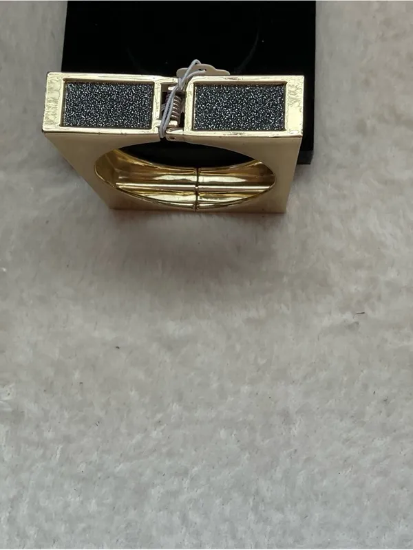 Gold and Black Rectangular Statement Bangle Bracelet - Image 4