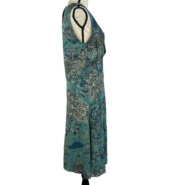 Zadig & Voltaire Small Asymmetrical Dress Sleeveless Deep V-Neck Teal Abstract - Image 3