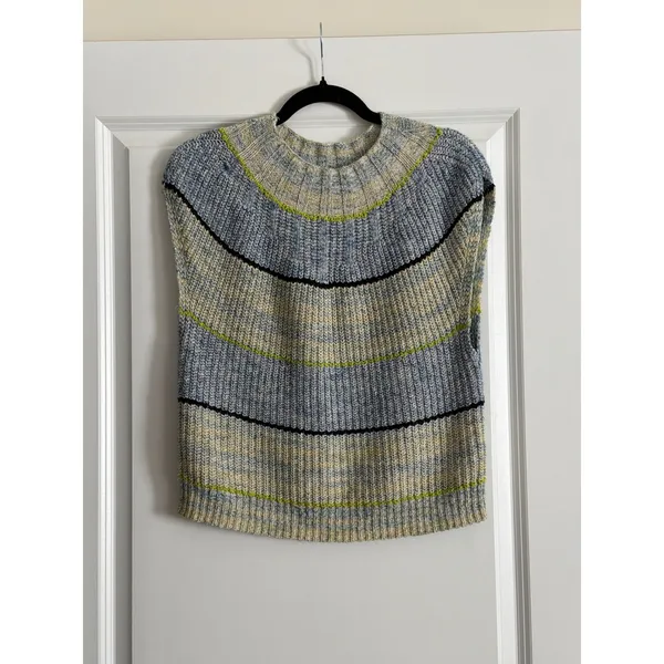 Daily Practice Anthropologie‎ Blue Striped Ribbed Knit Sweater Vest Small - Image 2