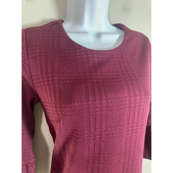 Banana Republic Women XS Burgundy Textured Plaid Bell Sleeve Shift Dress‎ 359076 - Image 5