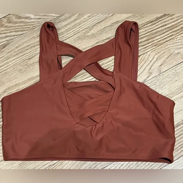 Brown Moisture Wicking Sports Bra Swim Top Women's Medium - Image 2