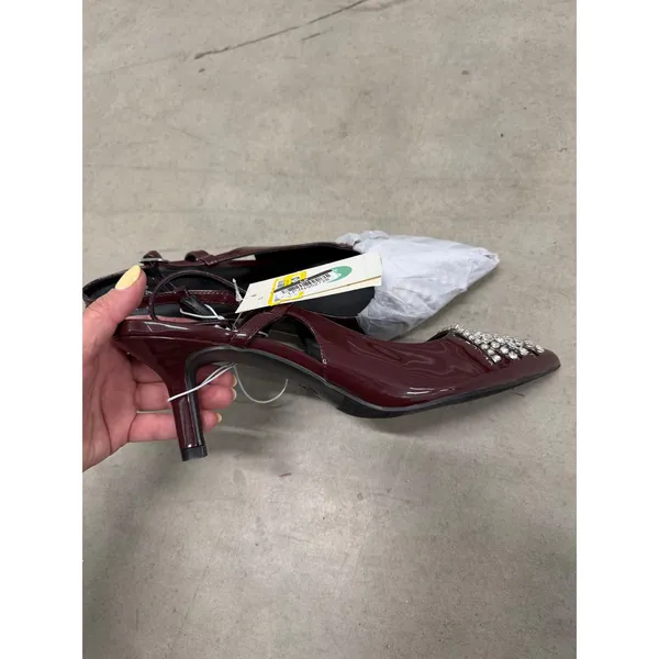 A New Day Burgundy Patent Rhinestone Fringe Pointed Toe Slingback Heels 9.5 - Image 5