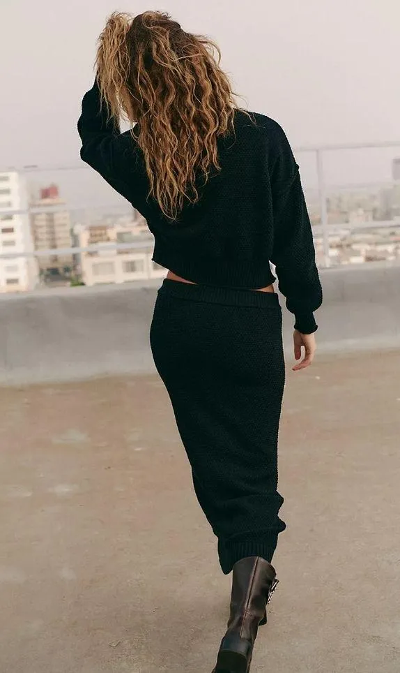 NWT FREE PEOPLE Hailee Sweater Skirt Set In Black SIze Small - Image 3