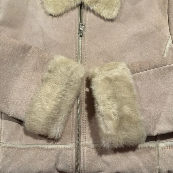 Guess Jacket Genuine Leather Vintage Penny Lane Y2K Faux Fur Lined Aviator Large - Image 14