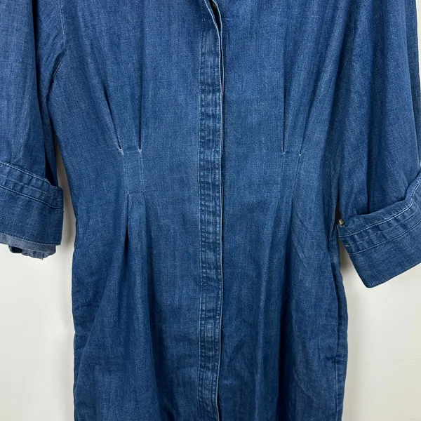 Madewell Denim Pleated Mini Shirtdress Bouvier Wash Blue Long Sleeve US 8 NWT - Image 13