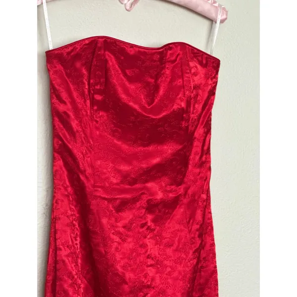 Vintage 90s Jessica McClintock Sz 6 Embroidered Satin Strapless Maxi Dress Gown - Image 3