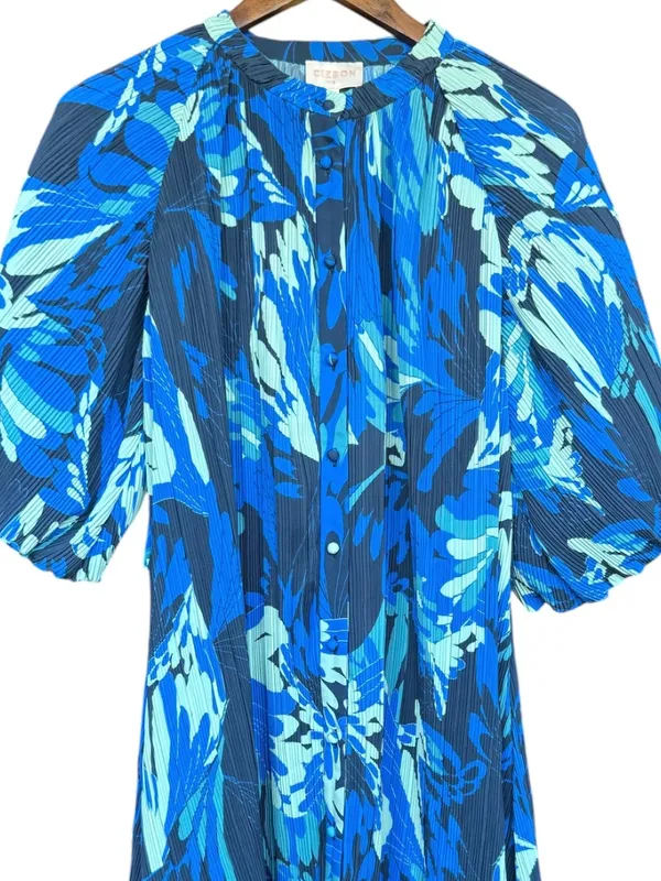 Ciebon Blue‎ Pleated Balloon Sleeve Dress Sz S - Image 2