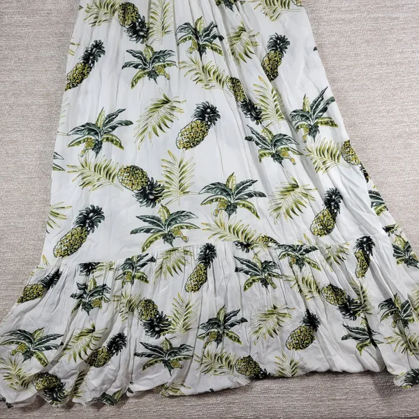 Blue Island Tropical Maxi Dress Sz L Pineapple Palm Print Rayon Tiered Open Back - Image 12