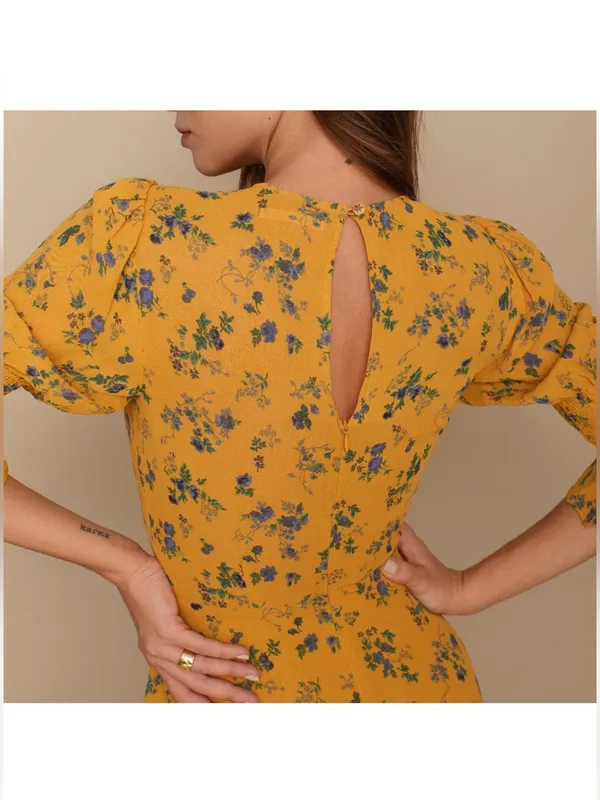 Reformation Winslow Floral Midi Dress Yellow Blue Slit Size 0 - Image 15