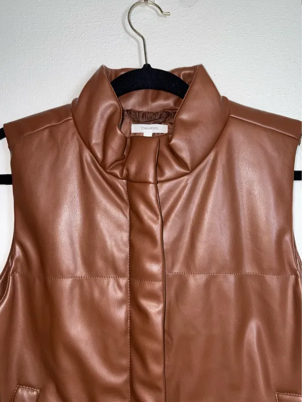 Maurices Faux Leather Vest Cognac Brown Collared Puffer - Image 3