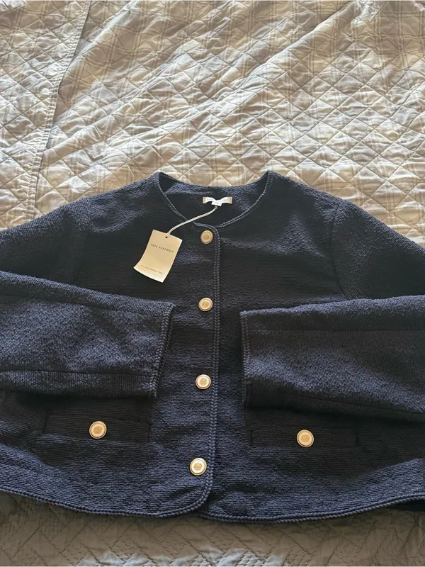 Free Assembly Nubby Collarless Crew Neck Jacket Size XL (16-18) Navy Blue - Image 10