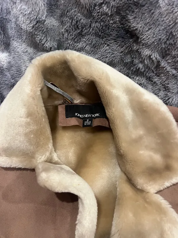 Jones New York Suede Shearling Jacket - Brown & Cream - Image 4