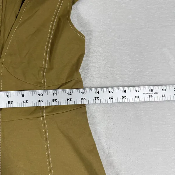 Urban Outfitters Olive Green Zip Front Mini Dress Cap Sleeve Contrast Stitch S‎ - Image 4