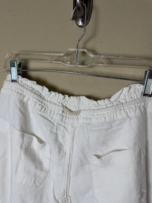 ROXY White Linen Drawstring Wide Leg White Pants Trousers Size Small - Image 5