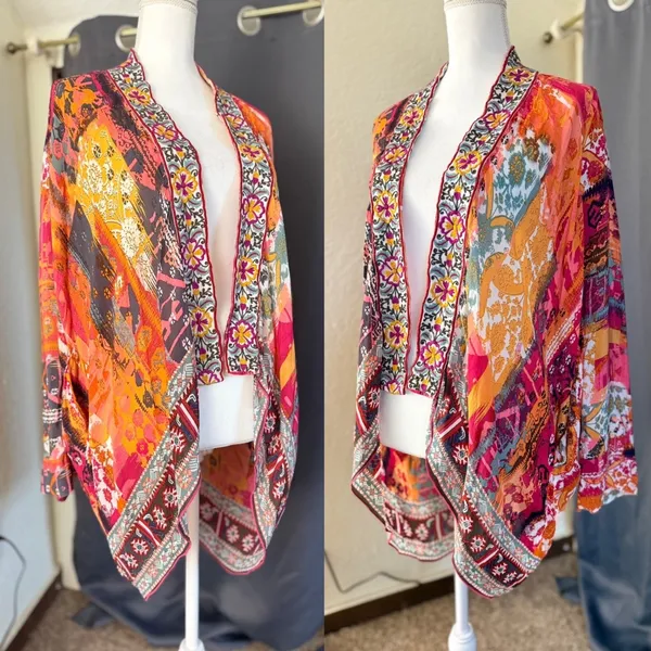 Love Kyla Boho Kimono Cardigan Womens One Size Embroidered Patchwork Viscose - Image 5