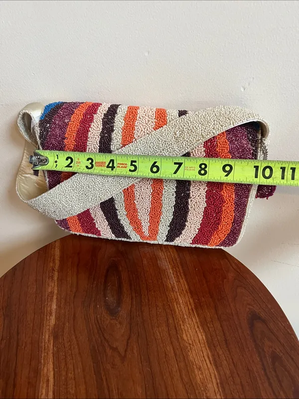 Handcrafted Beaded Multicolor Shoulder Bag - Neutral Strap festival beaded art - Image 7