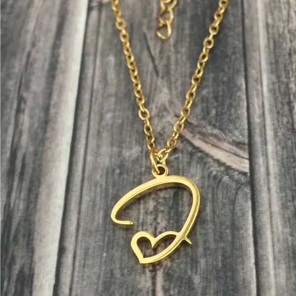 Letter J Cursive Heart Initial Necklace Gold - Image 3