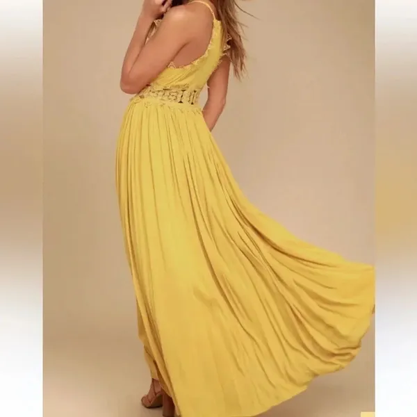Lulu's Small This Love Mustard Yellow Lace Maxi Dress Size S - Image 6