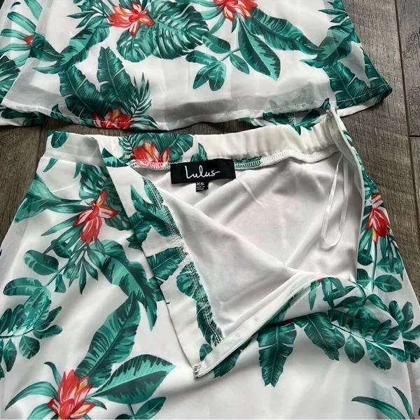 Lulu’s Evadne White and Teal Tropical Print Two-Piece Maxi Dress NWT Size XS - Image 9