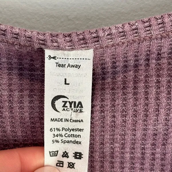 Zyia Active Don't Wake Me Purple Waffle Knit Button Front Henley Top - Large - Image 2