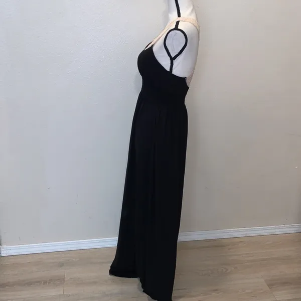 My Michelle black maxi sleeveless beige lace straps evening dress - Image 5