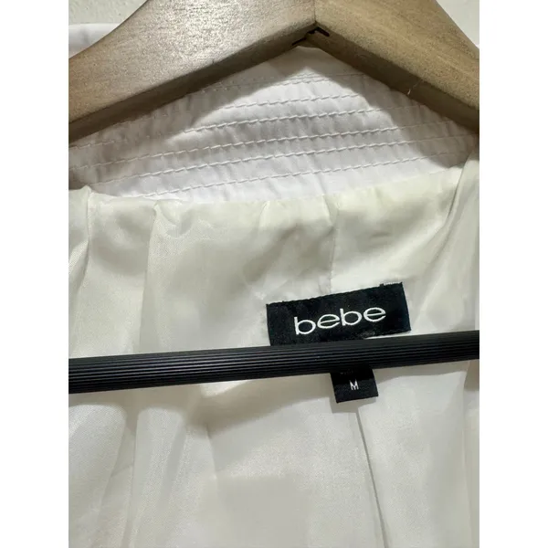 Bebe White Belted Trench Coat Ruffle Cuffs Statement Buttons Size M - Image 7
