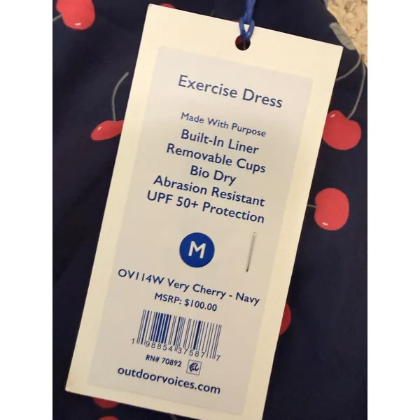 NWT Outdoor Voices Exercise Dress Very Cherry Navy Built In Shorts Medium UPF 50 - Image 4