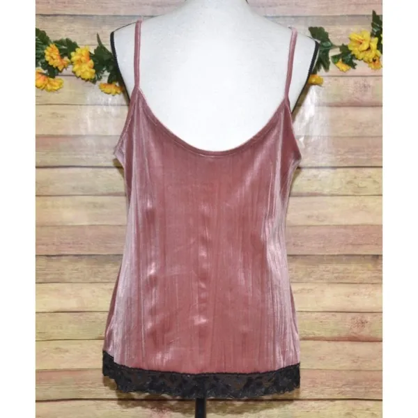 Y2K No Boundaries Ladies XL 15 Rose Pink Velvet Black Lace Baby Doll Tank Top - Image 6