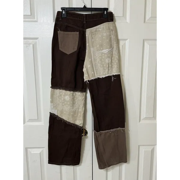 Shein Streetwear‎ Patchwork Jeans Fringe Straight Leg High Rise Hippie Women's 4 - Image 4