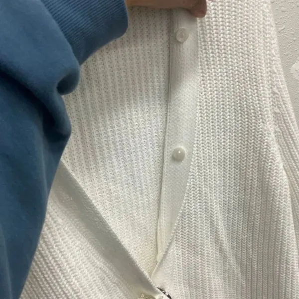 John Paul Richard 100% Acrylic Broach Button White Knit Cardigan Med #763 - Image 6