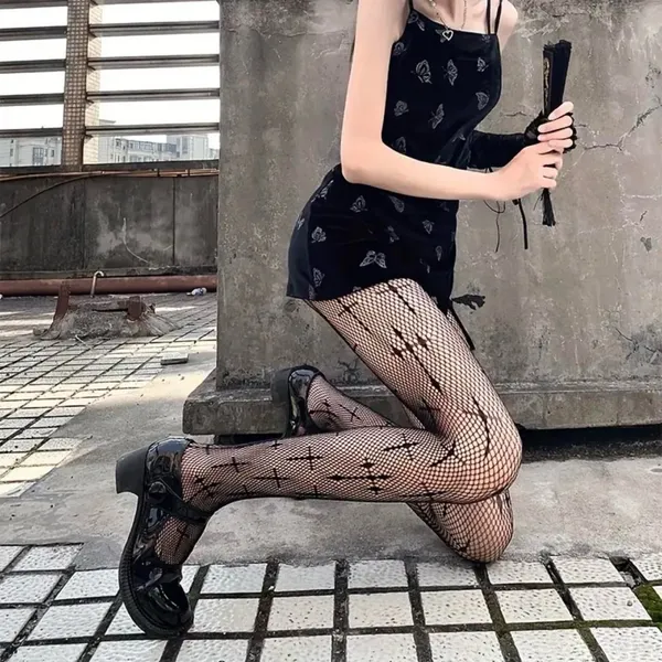 Cross Pattern Fishnet Tights, Hollow Out High Waist Mesh Pantyhose‎ One Size - Image 6