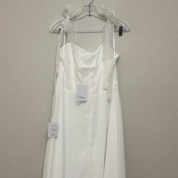 NEW Lulus Radiant Romance White Tie-Strap Maxi Dress Sz Large Wedding Bridal - Image 12