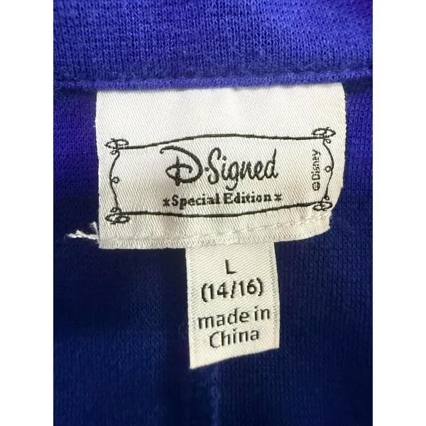 D-Signed Disney Blue & Black Faux Leather Zip Jacket Womens L 14/16 Moto Style - Image 4