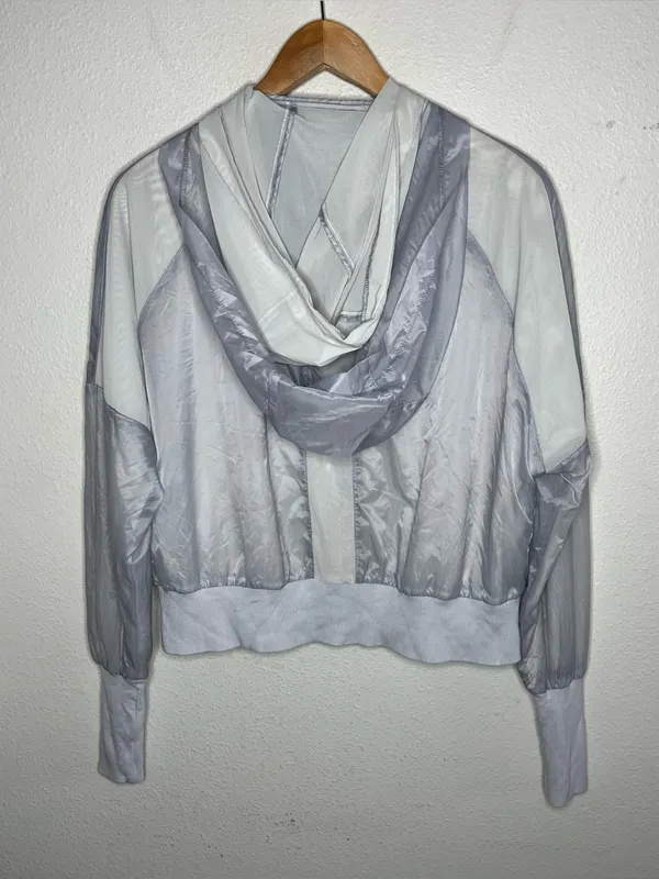Alo Yoga Dove Grey Aqua Sheer Hooded Full Zip Jacket Size Medium - Image 3