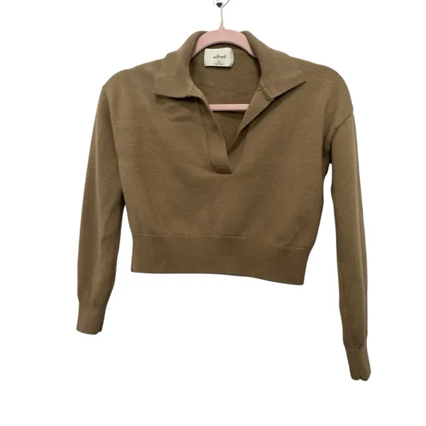 Wilfred Aritzia Clara Merino Wool Waist Sweater Womens Size XXS Brown Pullover - Image 3