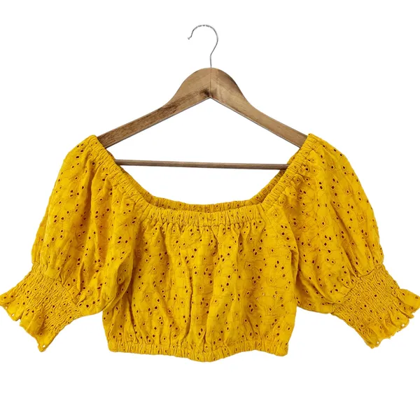 Billabong Womens S Summer Girl Crop Top Sunkissed Yellow‎ Embroidered Eyelet - Image 3