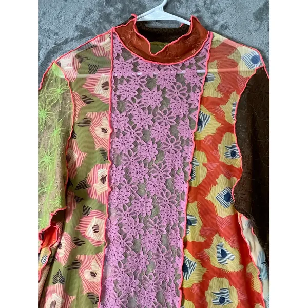 CeliaB Patchwork Floral Lace Bell Sleeve Dress Boho Cottagecore Whimsical Large - Image 3
