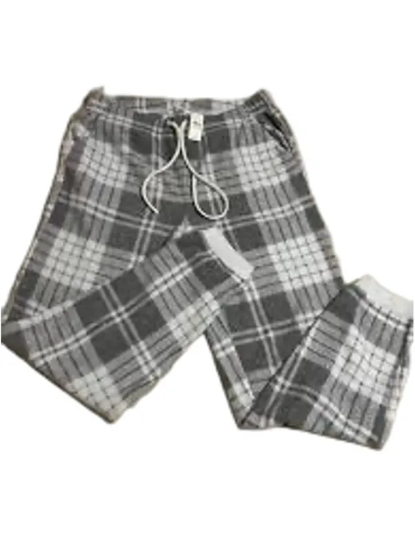 Aerie Snowed-In Fleece Jogger In Gray / White Plaid Size M NWT - Image 2