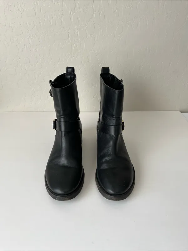 Tory Burch Bennie Buckled Leather Short Moto Boots Black Size Women’s 8.5 - Image 4