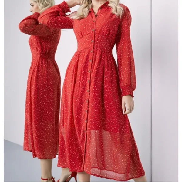 Suzanne Betro Red and Ivory‎ Polka Dot Button Front Dress XL - Image 12
