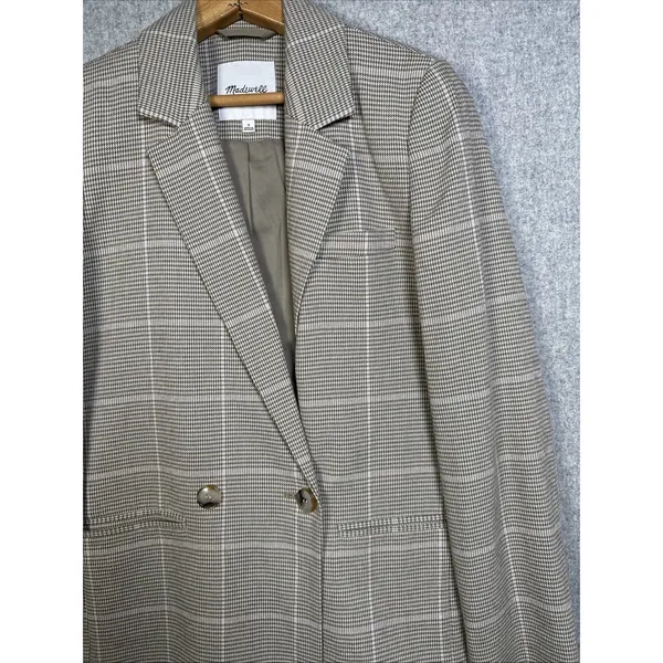 Madewell Womens Small Plaid Double Breasted Blazer Jacket Beige Neutral Academia - Image 5