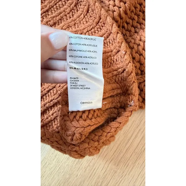 Free People Chunky Knit Turtleneck Sweater Rust Orange Small Cozy BoHo 3086 - Image 9