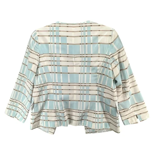 Pendleton Silk Blend Blazer Jacket 4 Blue Tan White Plaid Open Preppy‎ Summer - Image 4