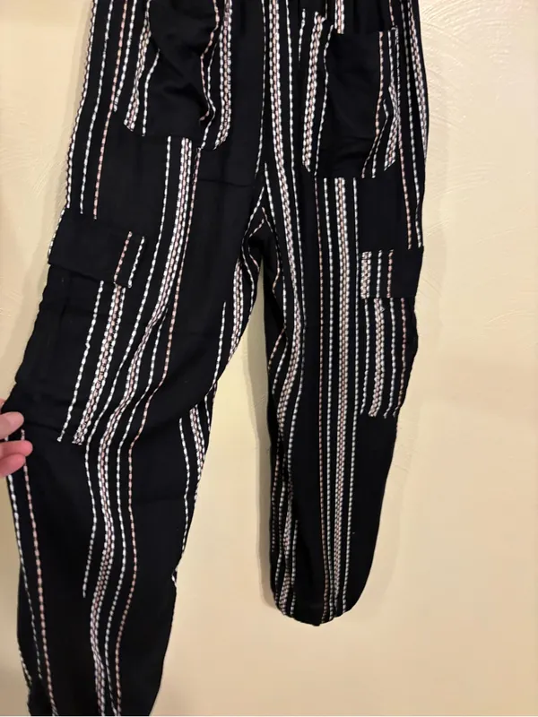 Angie Black Striped Rayon Cargo Jogger Pants Boho Size M - Image 8