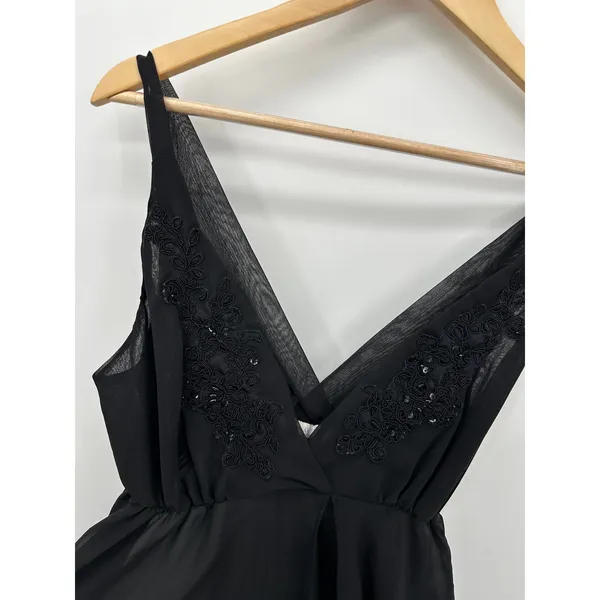 California Dynasty Vintage Black Sheer Embroidered Sequin Slip‎ Nightie Medium - Image 5