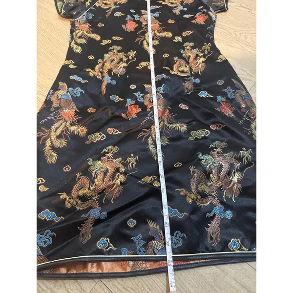 Fu Tang Dragon Phoenix Embroidered Satin Cheongsam Qipao Dress Black Medium - Image 4