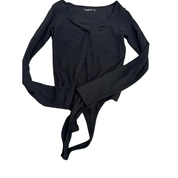 Abercrombie & Fitch Black Long Sleeve Sweetheart‎ Twist Front Bodysuit Medium - Image 2