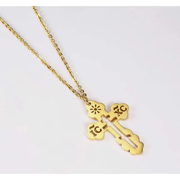 Boutique Orthodox Christian Cross Necklace Religious IC XC Pendant Gold Plated 316L 18-20 - Image 6
